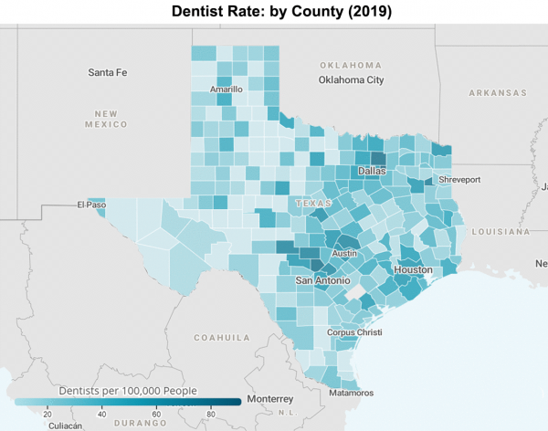 Dentist rate by county map